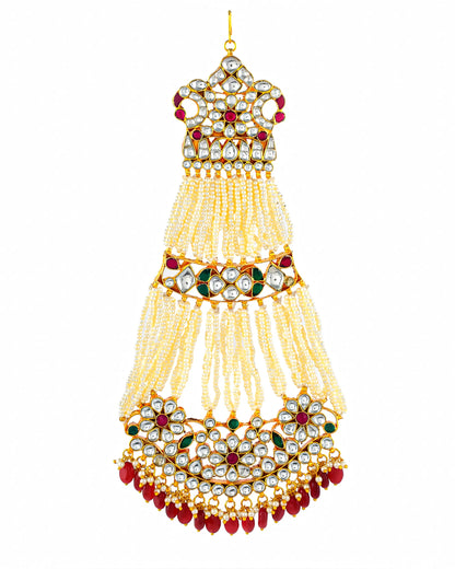 Royal Kundan Passa Jewelry  Pearl Strand Matha Patti, Mughal Side Headpiece, Gold Plated Bridal Passa for Wedding & Eid Jewelry