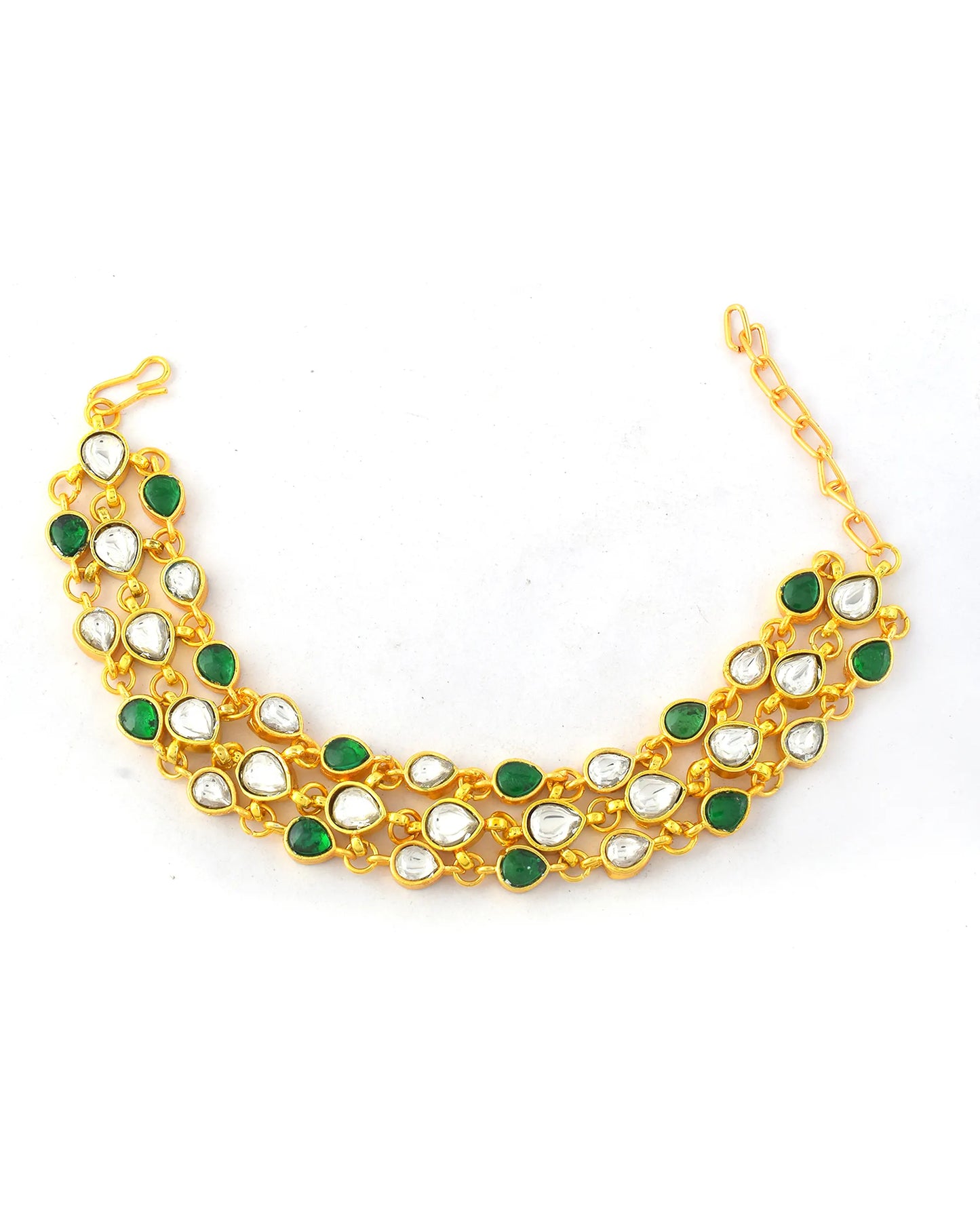 Green Kundan Bracelet – Gold Plated Indian Bridal Hand Jewelry for Women