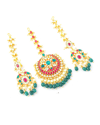 Kundan Chandbali Maang Tikka with Earrings Set