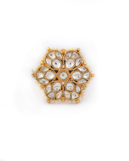 Adjustable Gold Kundan Pearl Bridal Ring  Traditional Indian Statement Jewelry for Wedding & Festive Wear