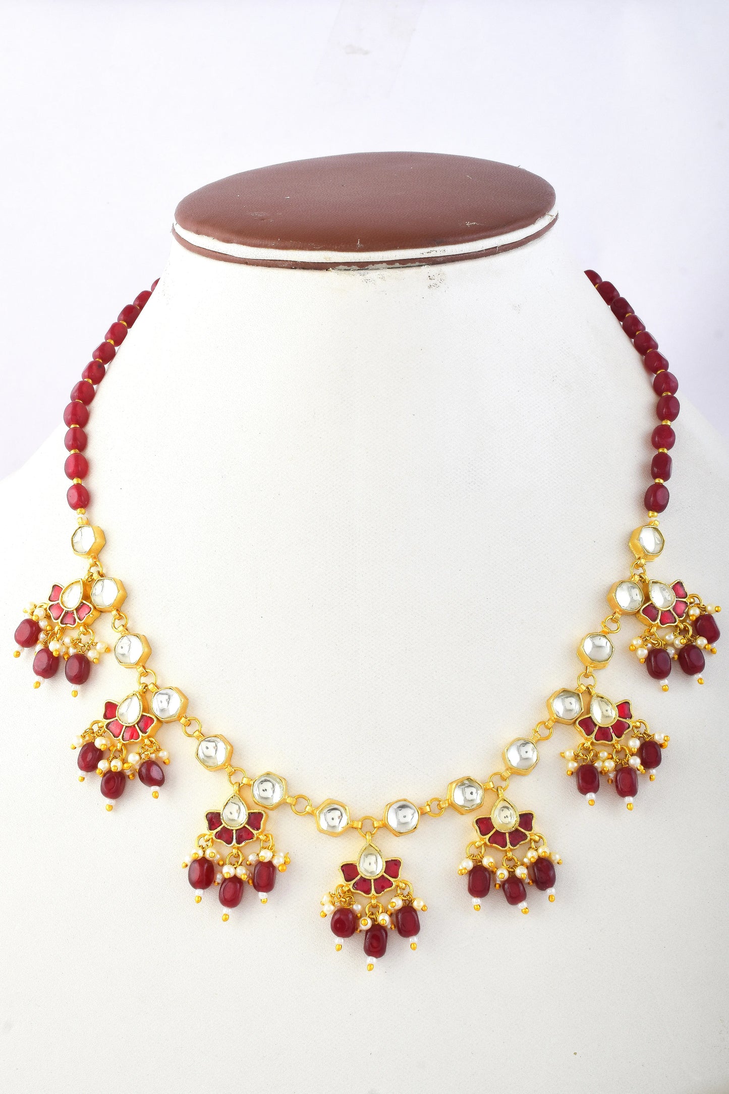 Ruby Red Kundan Choker Necklace Set, Indian Bridal Jewelry, Gold Tone Ethnic Necklace, Traditional Wedding Jewelry, Statement Necklace Set