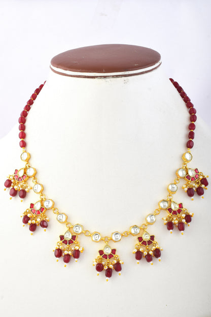 Ruby Red Kundan Choker Necklace Set, Indian Bridal Jewelry, Gold Tone Ethnic Necklace, Traditional Wedding Jewelry, Statement Necklace Set