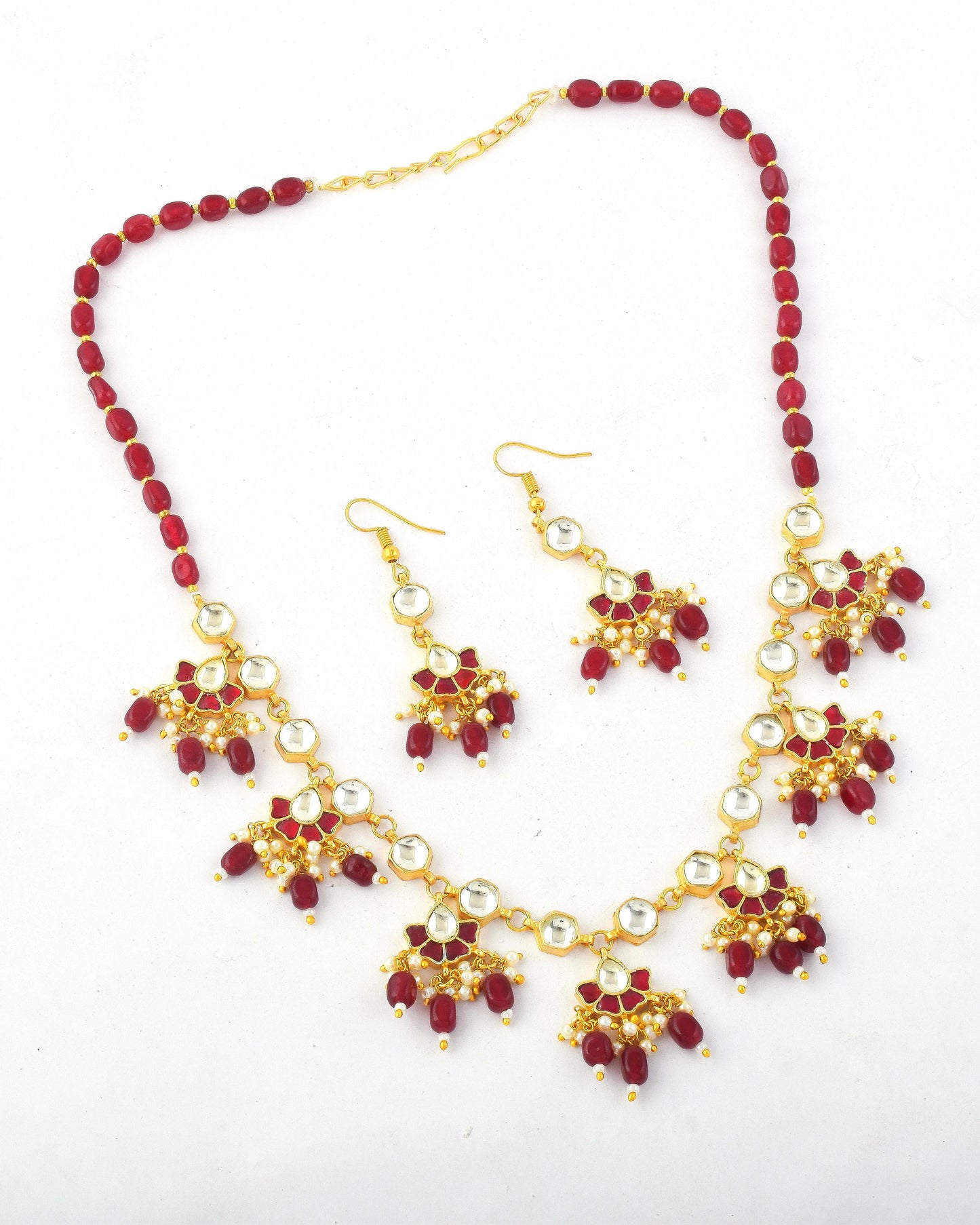 Ruby Red Kundan Choker Necklace Set, Indian Bridal Jewelry, Gold Tone Ethnic Necklace, Traditional Wedding Jewelry, Statement Necklace Set