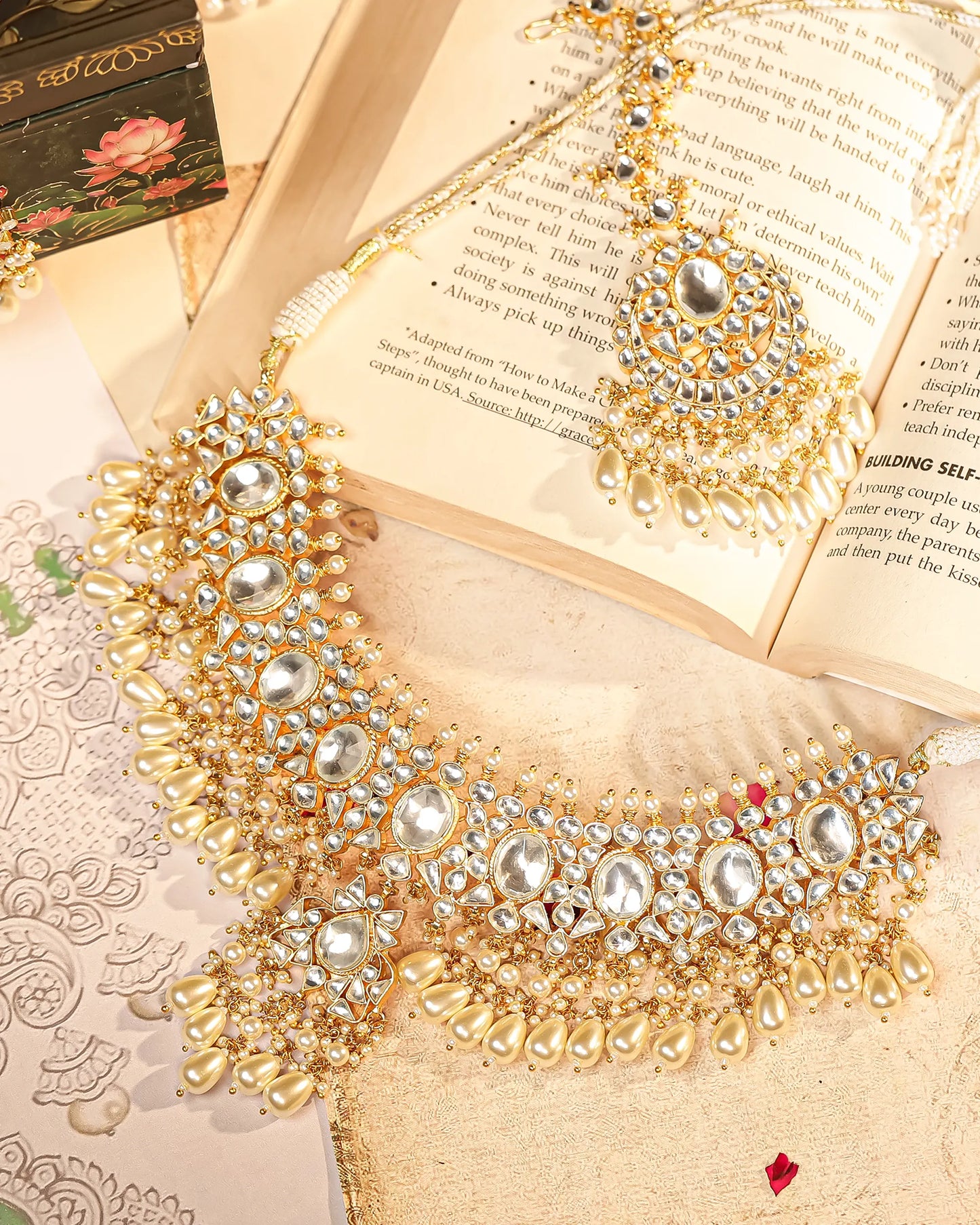 White Kundan Bridal Set – Gold Plated Choker, Earrings & Maang Tikka Jewelry