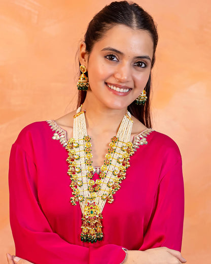 Royal Layered Kundan Pearl Choker Set, Heavy Bridal Wedding Necklace with Long Earrings