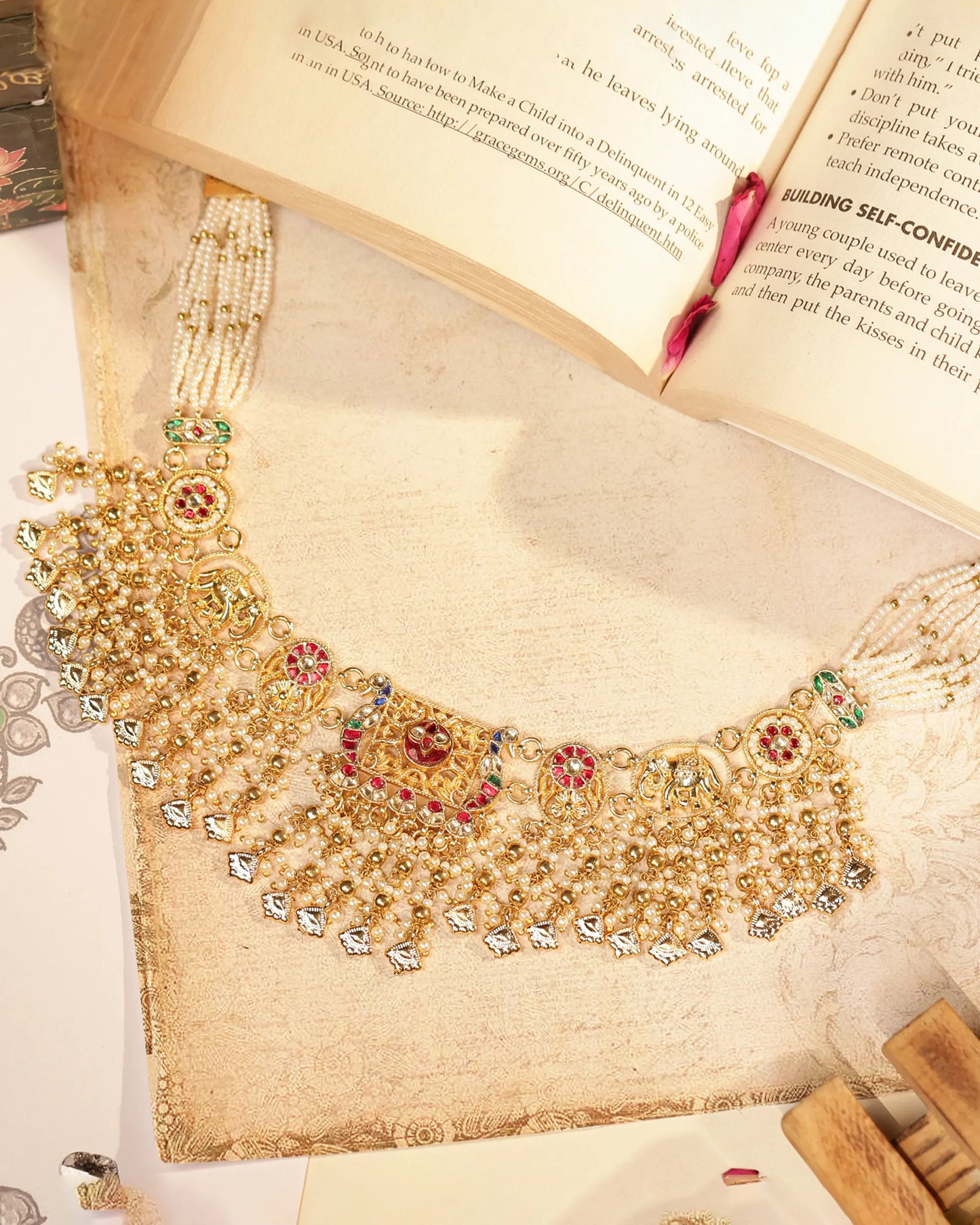 Gold Plated Kundan Choker Set Jewelry, Indian Pearl Necklace & Earrings