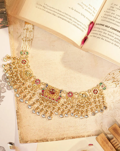 Gold Plated Kundan Choker Set Jewelry, Indian Pearl Necklace & Earrings