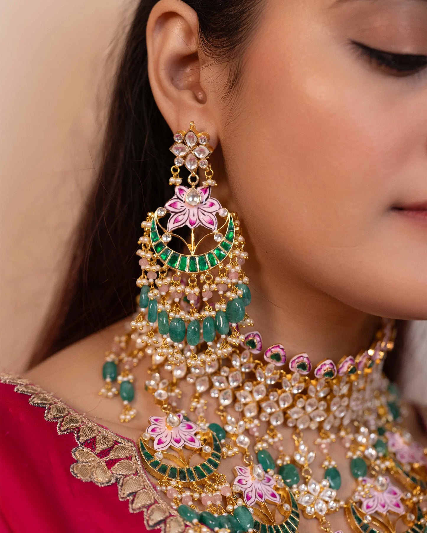Gold Plated Kundan Choker Set with Multicolor Stones, Meenakari Bridal Necklace, Traditional Indian Jewelry
