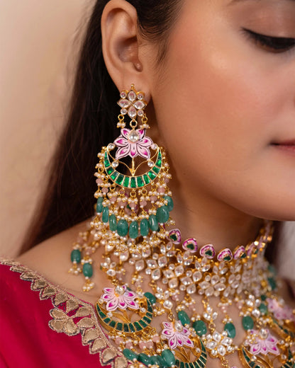 Gold Plated Kundan Choker Set with Multicolor Stones, Meenakari Bridal Necklace, Traditional Indian Jewelry