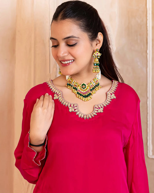 Handcrafted Kundan Bridal Choker Set – Green Beads & Pearl Necklace Jewelry
