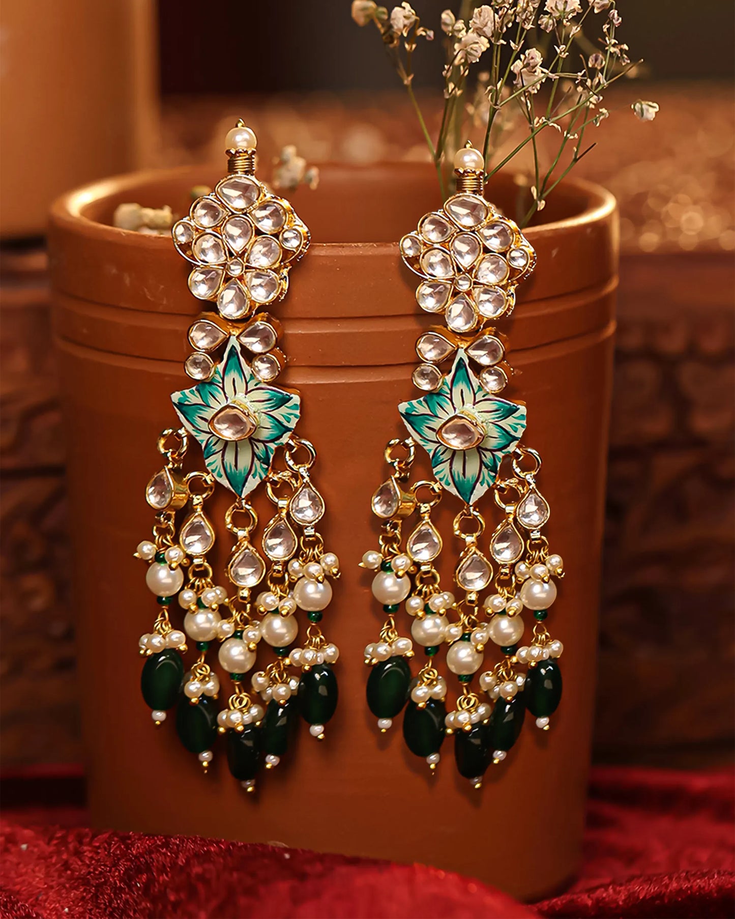 Aqua Blue Kundan Choker Necklace Set, Pearl Beads and Earrings Jewelry