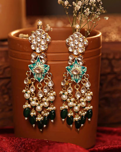 Aqua Blue Kundan Choker Necklace Set, Pearl Beads and Earrings Jewelry