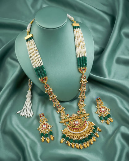 Kundan Necklace Set, Green Beads, Gold Choker, Bridal Wedding Jewelry