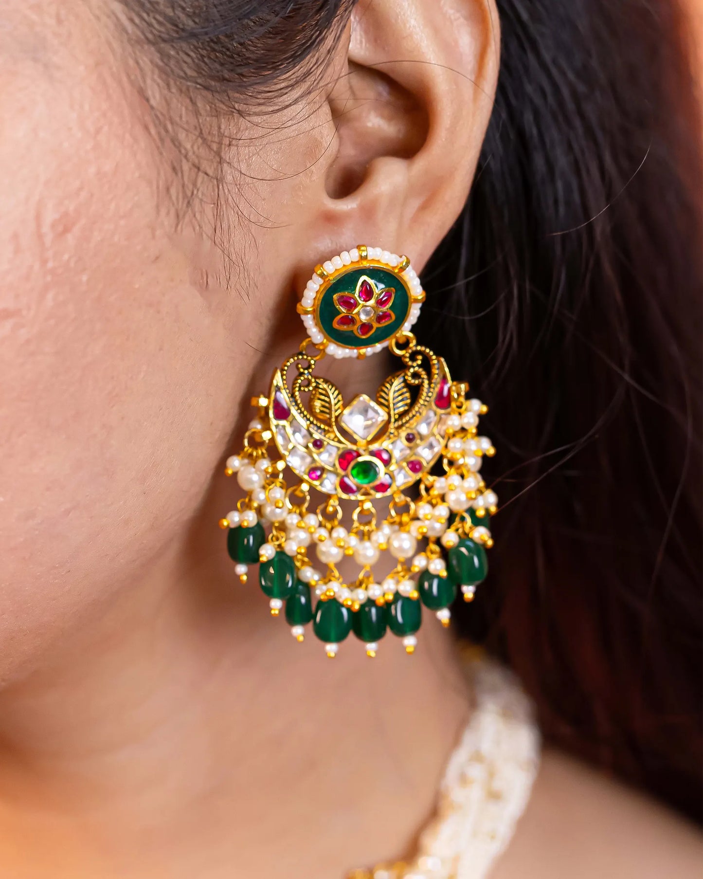 Kundan Pearl Choker Set, Multicolor Stone Necklace & Earrings, Indian Bridal Wedding Jewelry