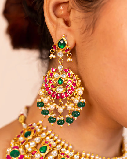 Kundan Choker Necklace Set Indian Bridal Jewelry with Green Beads