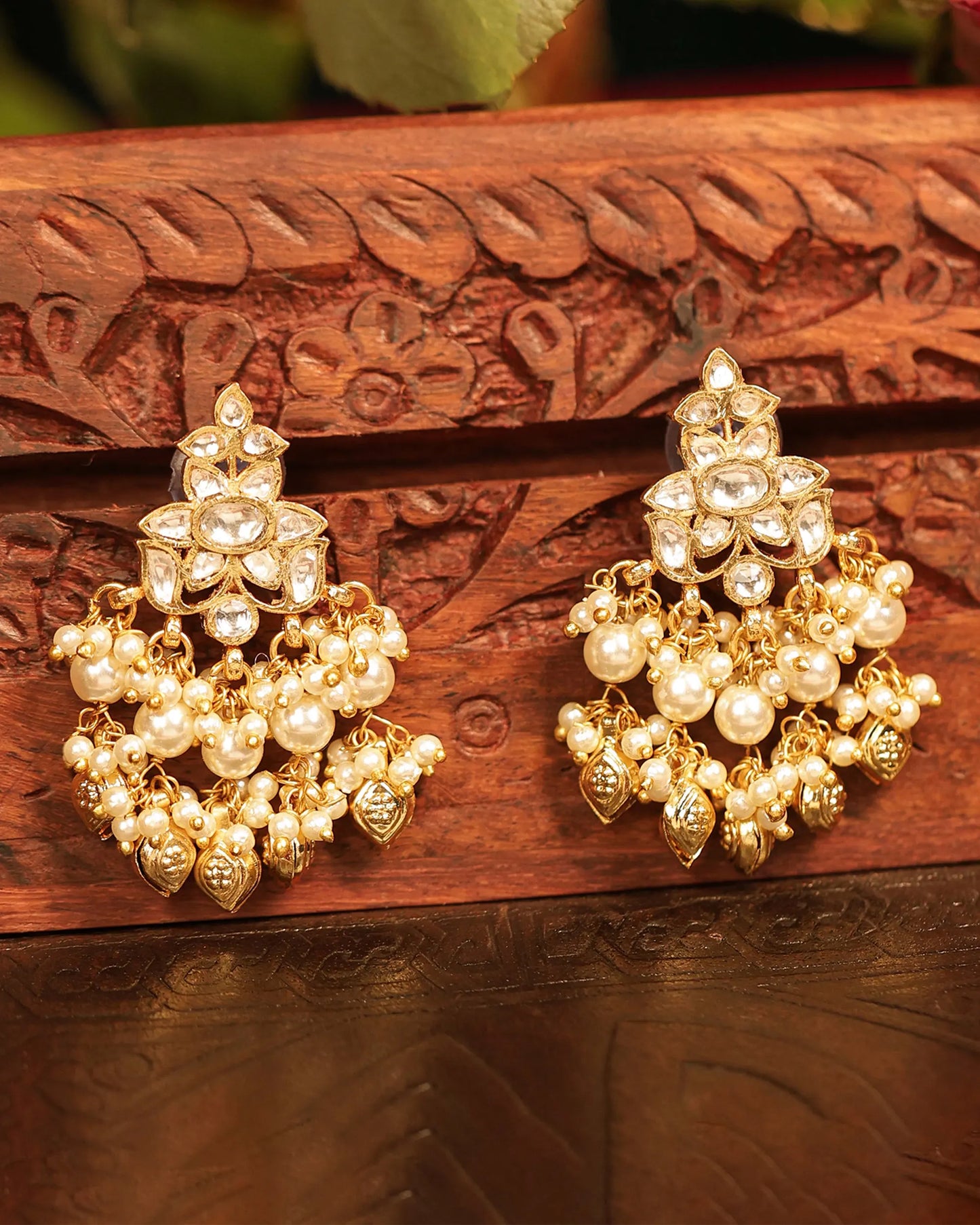 Kundan Pearl Choker Necklace Set, Gold Plated Indian Bridal Jewelry