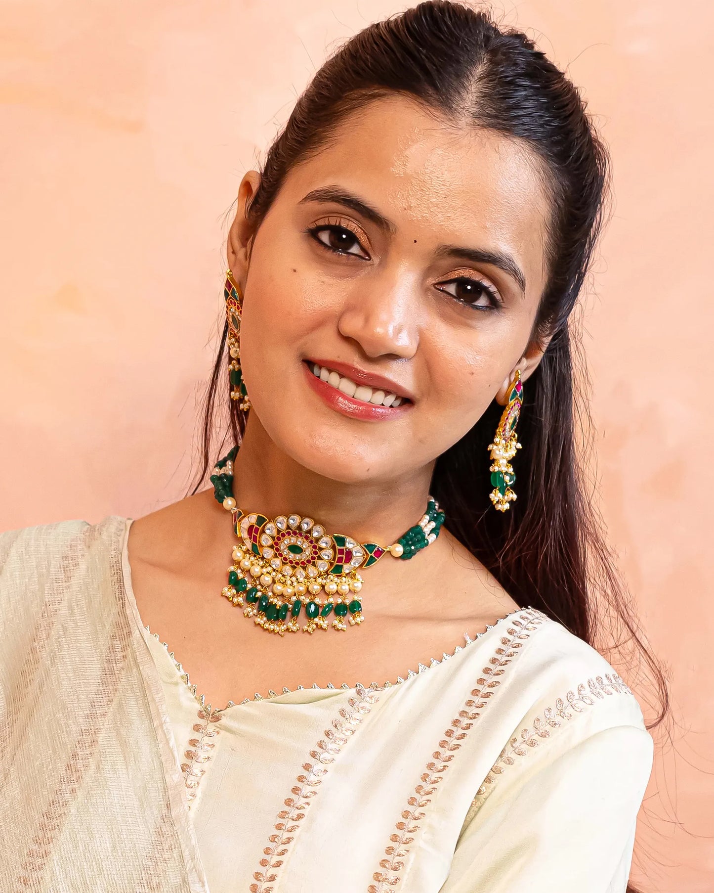 Kundan Long Necklace Set – 18K Gold Plated Traditional Indian Jewelry
