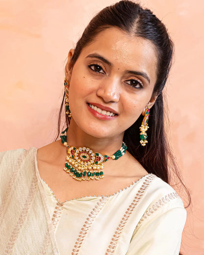 Kundan Long Necklace Set – 18K Gold Plated Traditional Indian Jewelry