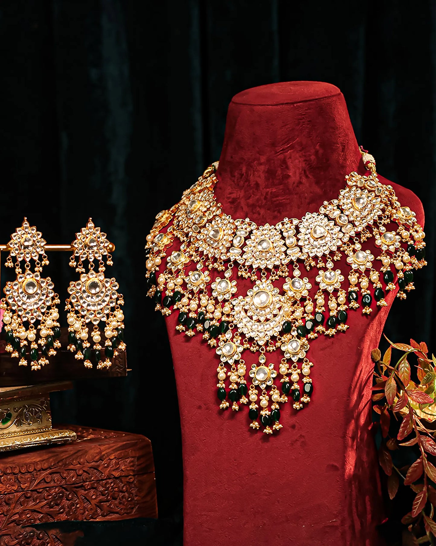 Kundan Polki Bridal Necklace Set – Gold-Plated Indian Wedding Jewelry