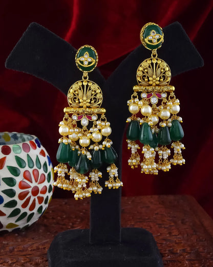 Traditional Kundan Choker Necklace with Green Beads & Pearl Layers Jewelry