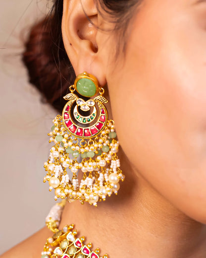 Designer Green Kundan Choker Set for Women, Heavy Bridal Wedding Necklace Jewelry