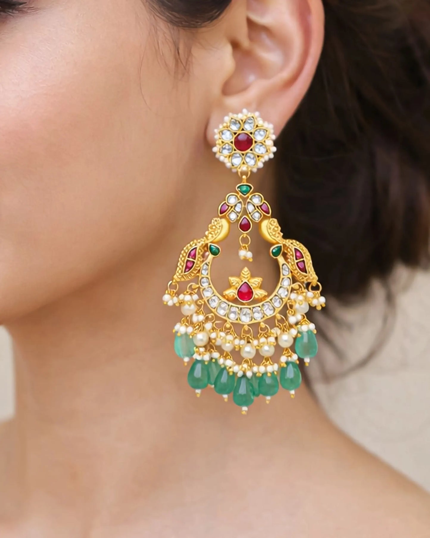18K Gold Plated Peacock Chandbali Earrings