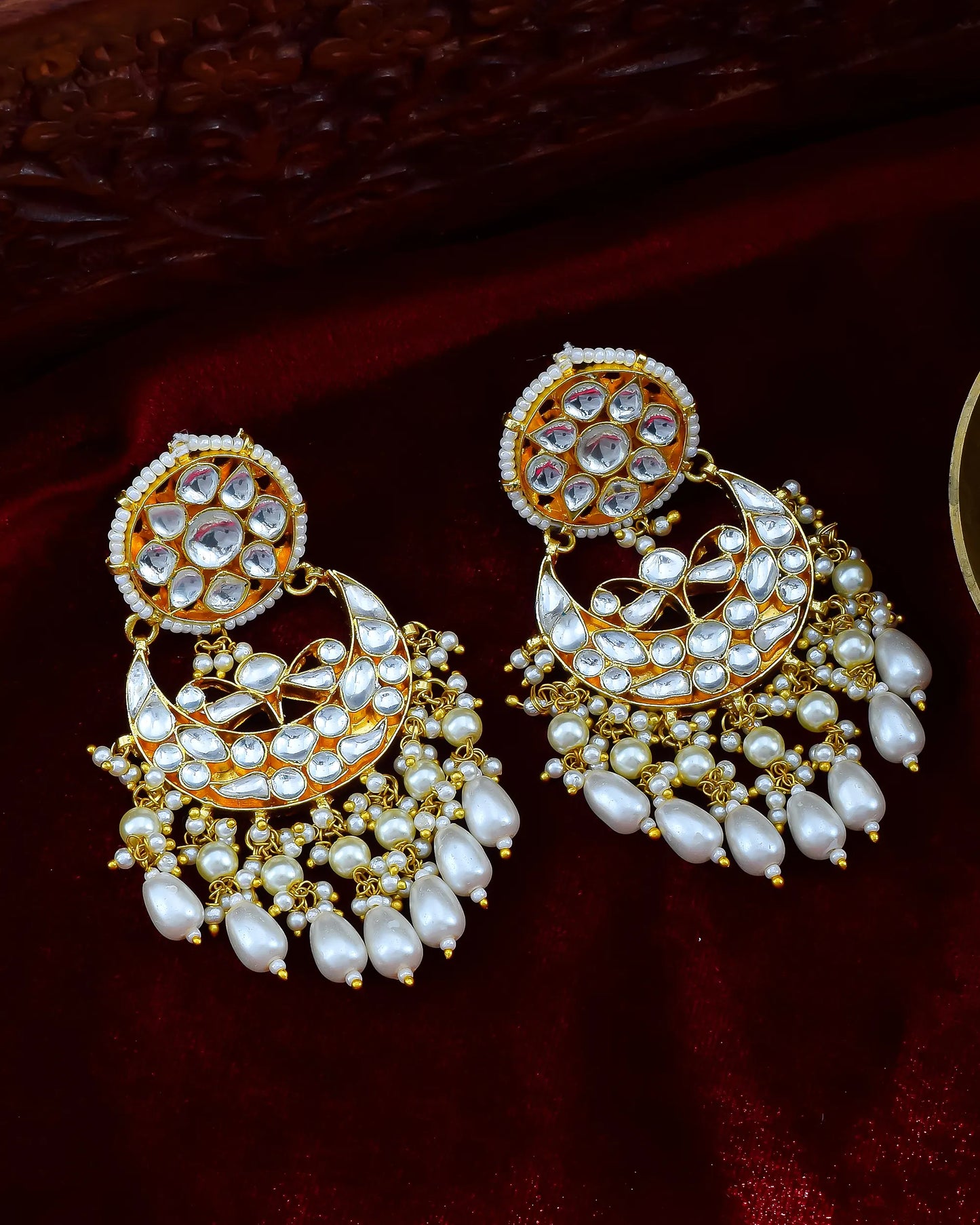 Gold Plated Kundan Chandbali Earrings