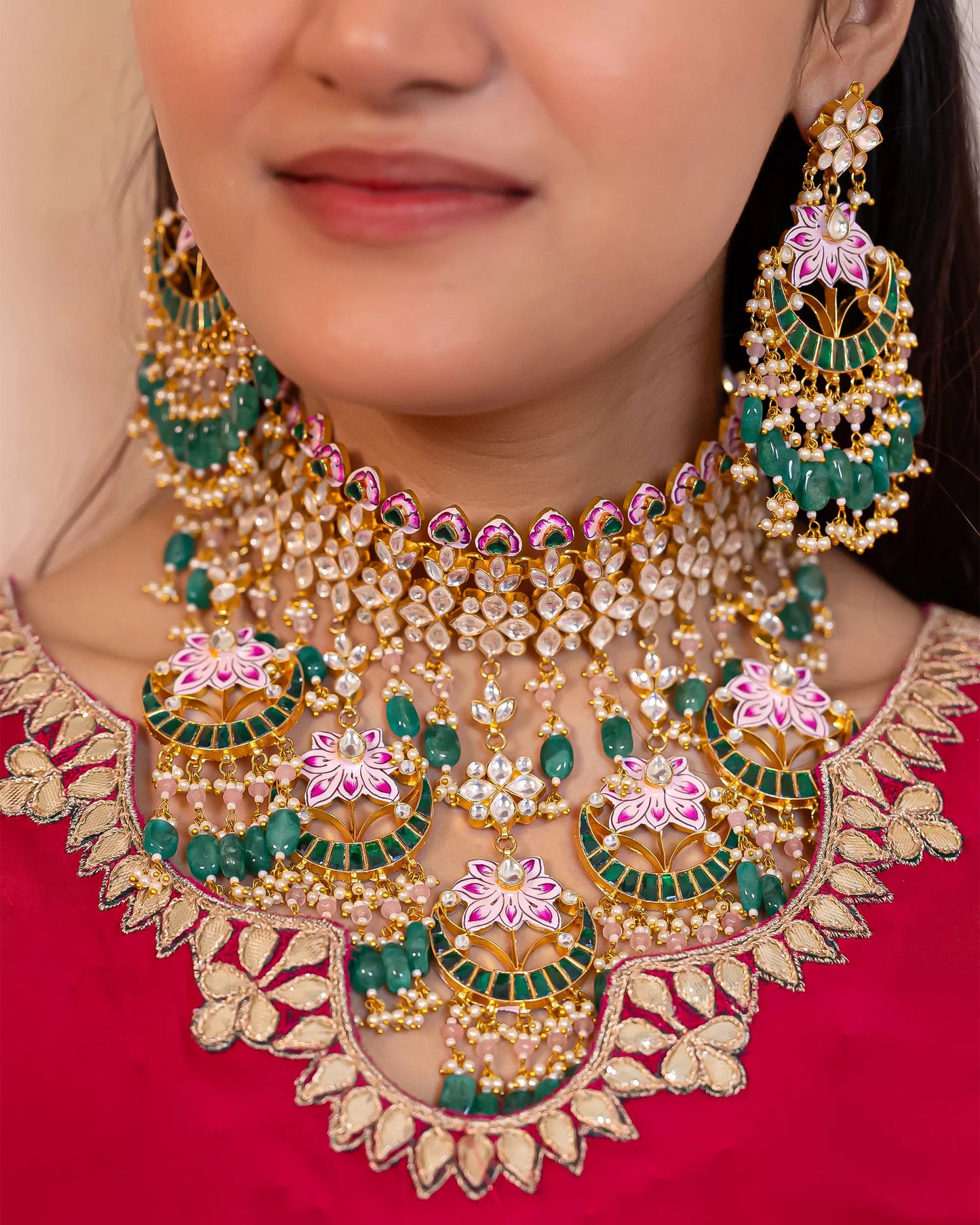 Gold Plated Kundan Choker Set with Multicolor Stones, Meenakari Bridal Necklace, Traditional Indian Jewelry