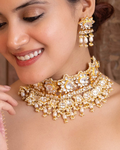 Designer White Kundan and Pearl Choker Set – Bridal Jewelry