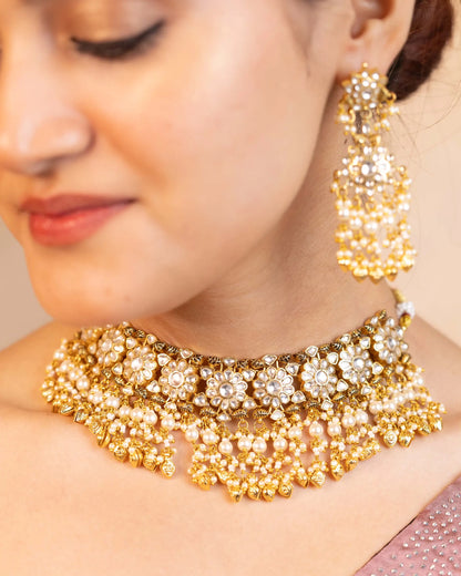 Royal Kundan Pearl Choker Set Necklace Gold Plated Indian Bridal Jewelry