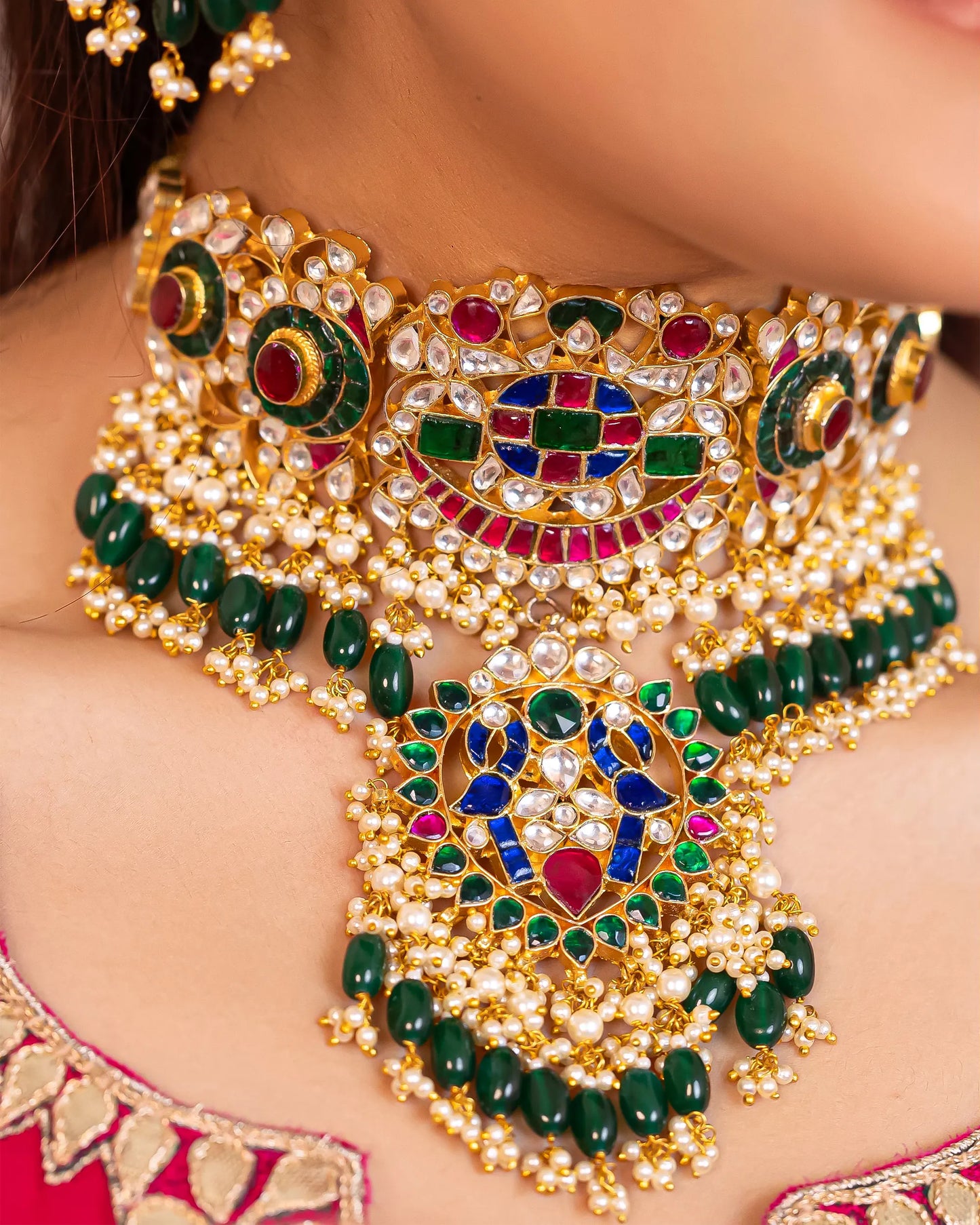 Ethnic Multicolor Kundan Choker Set – Bridal with Maang Tikka Jewelry