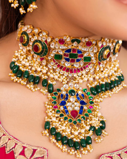 Ethnic Multicolor Kundan Choker Set – Bridal with Maang Tikka Jewelry