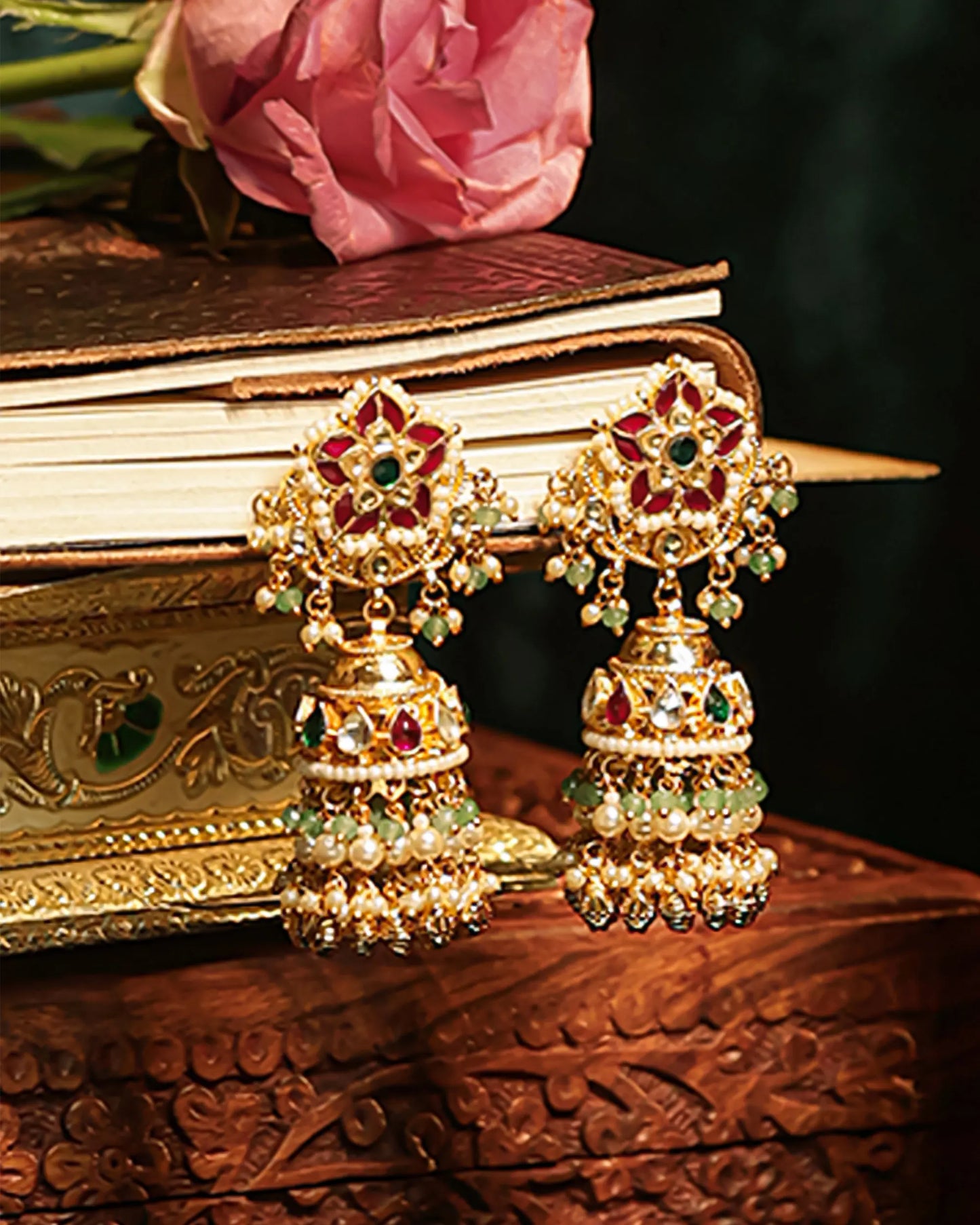 Royal Layered Kundan Pearl Choker Set, Heavy Bridal Wedding Necklace with Long Earrings