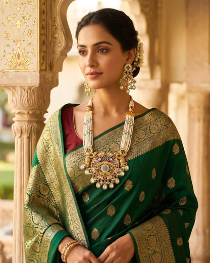 Peacock Kundan Pearl Necklace Set, Indian Bridal Gold Wedding Jewelry