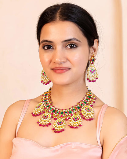 Kundan Choker Set with Pink & Green Stones – Gold Plated Indian Jewelry