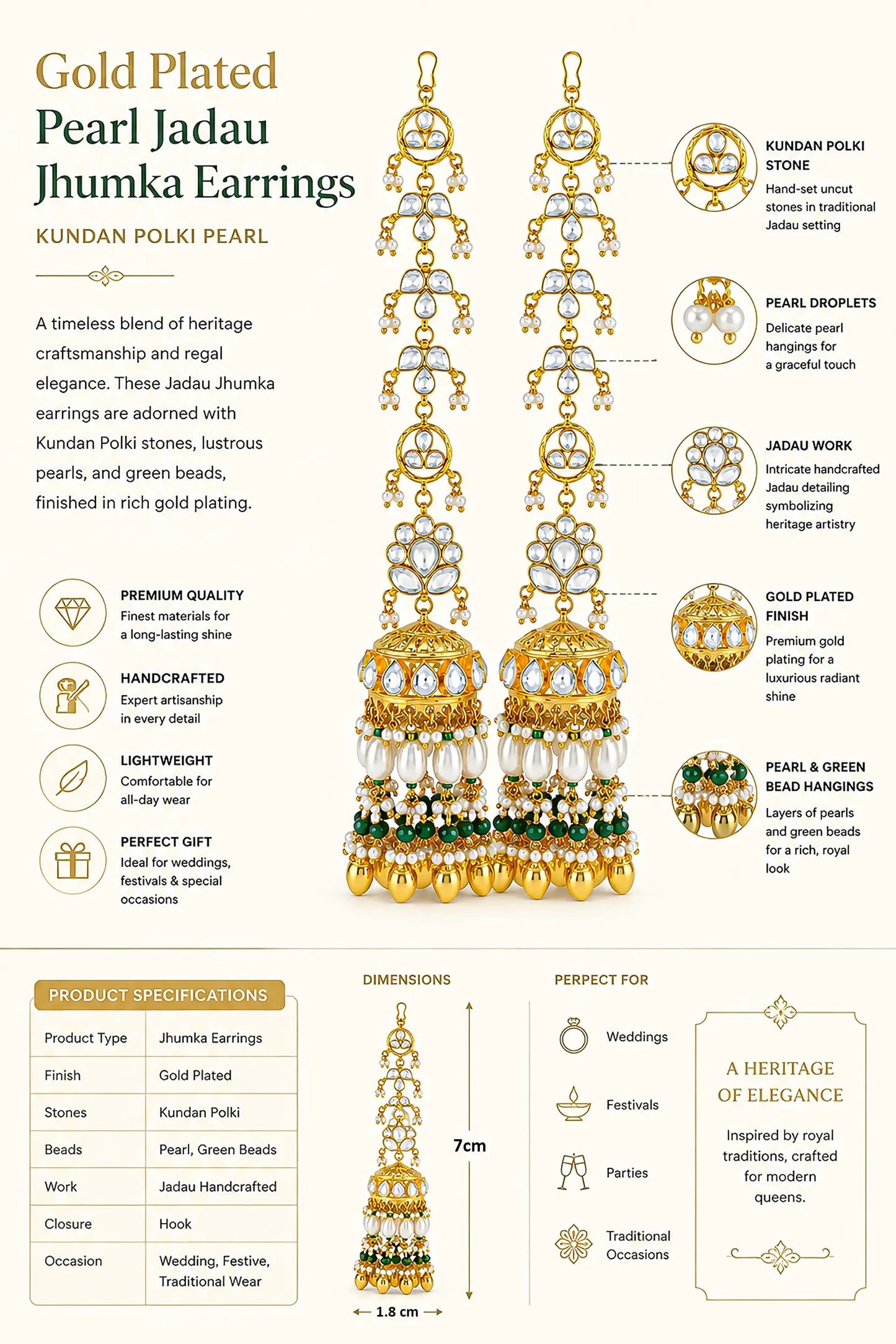 Gold Plated Kundan Polki Jhumka Earrings