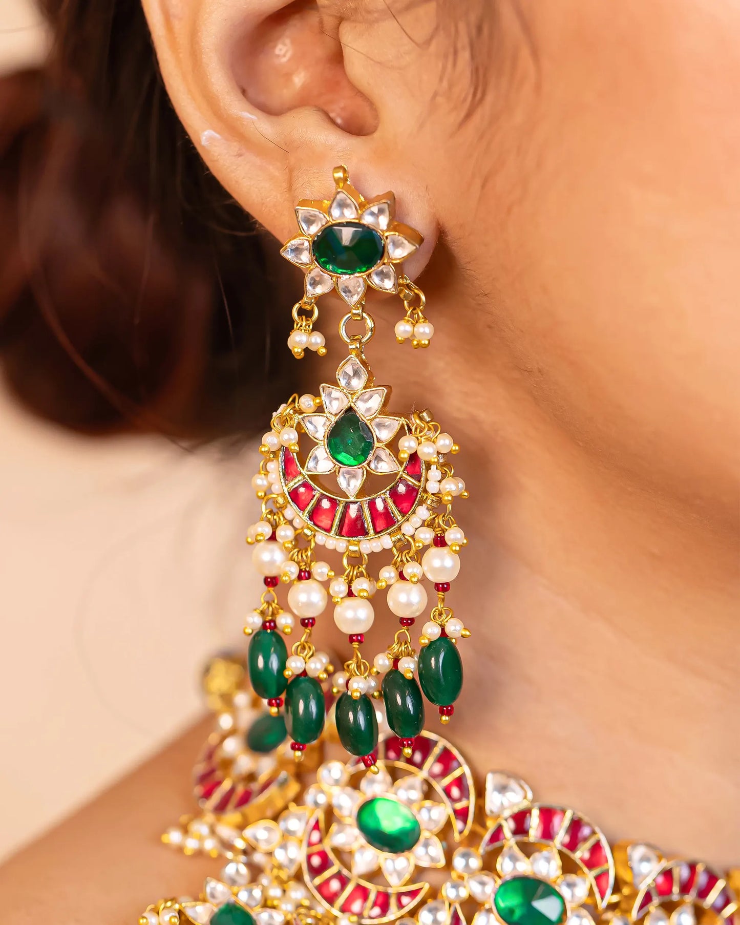 Kundan Choker Set, Green Bead Indian Bridal Handicrafts Fashion Jewelry