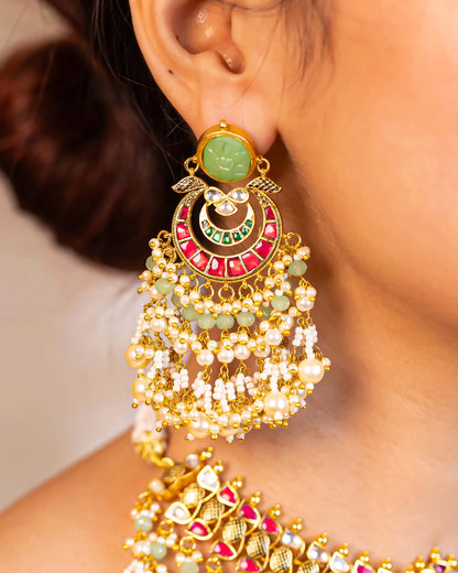 Designer Green Kundan Choker Set for Women, Heavy Bridal Wedding Necklace Jewelry