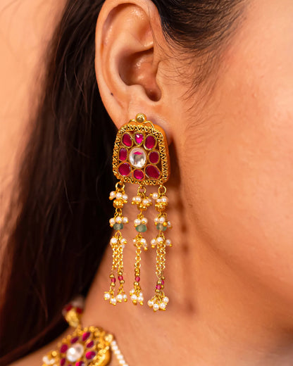 Gold Plated Pink Kundan & Pearl Choker Set Necklace Traditional Indian Jewelry