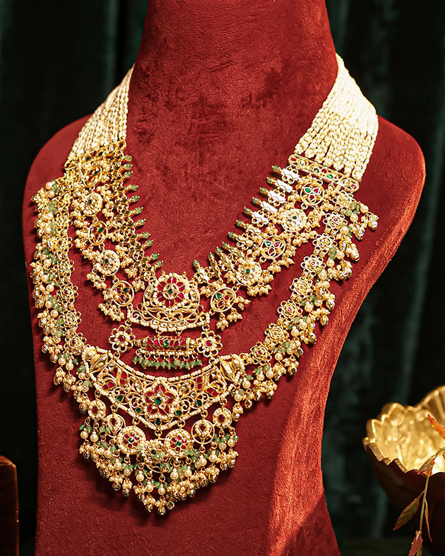 Royal Layered Kundan Pearl Choker Set, Heavy Bridal Wedding Necklace with Long Earrings