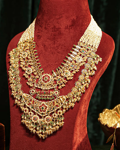 Royal Layered Kundan Pearl Choker Set, Heavy Bridal Wedding Necklace with Long Earrings