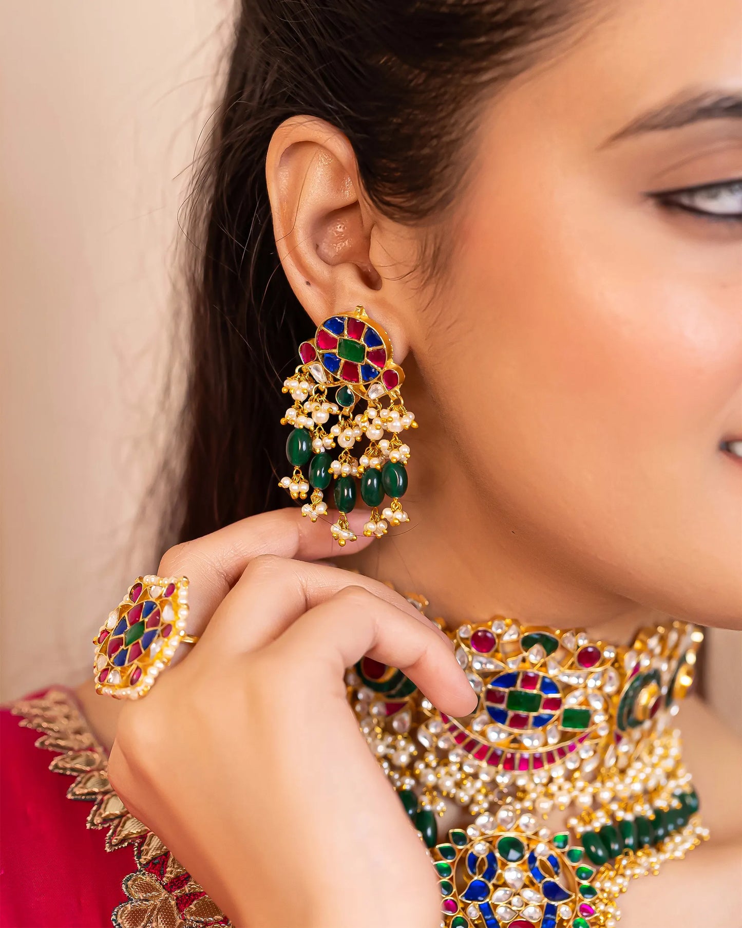 Ethnic Multicolor Kundan Choker Set – Bridal with Maang Tikka Jewelry
