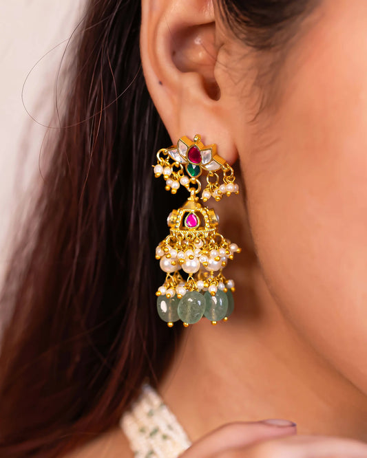 Kundan Stone Choker Necklace Set with Pearl Beads, Indian Handmade Bridal Jewelry