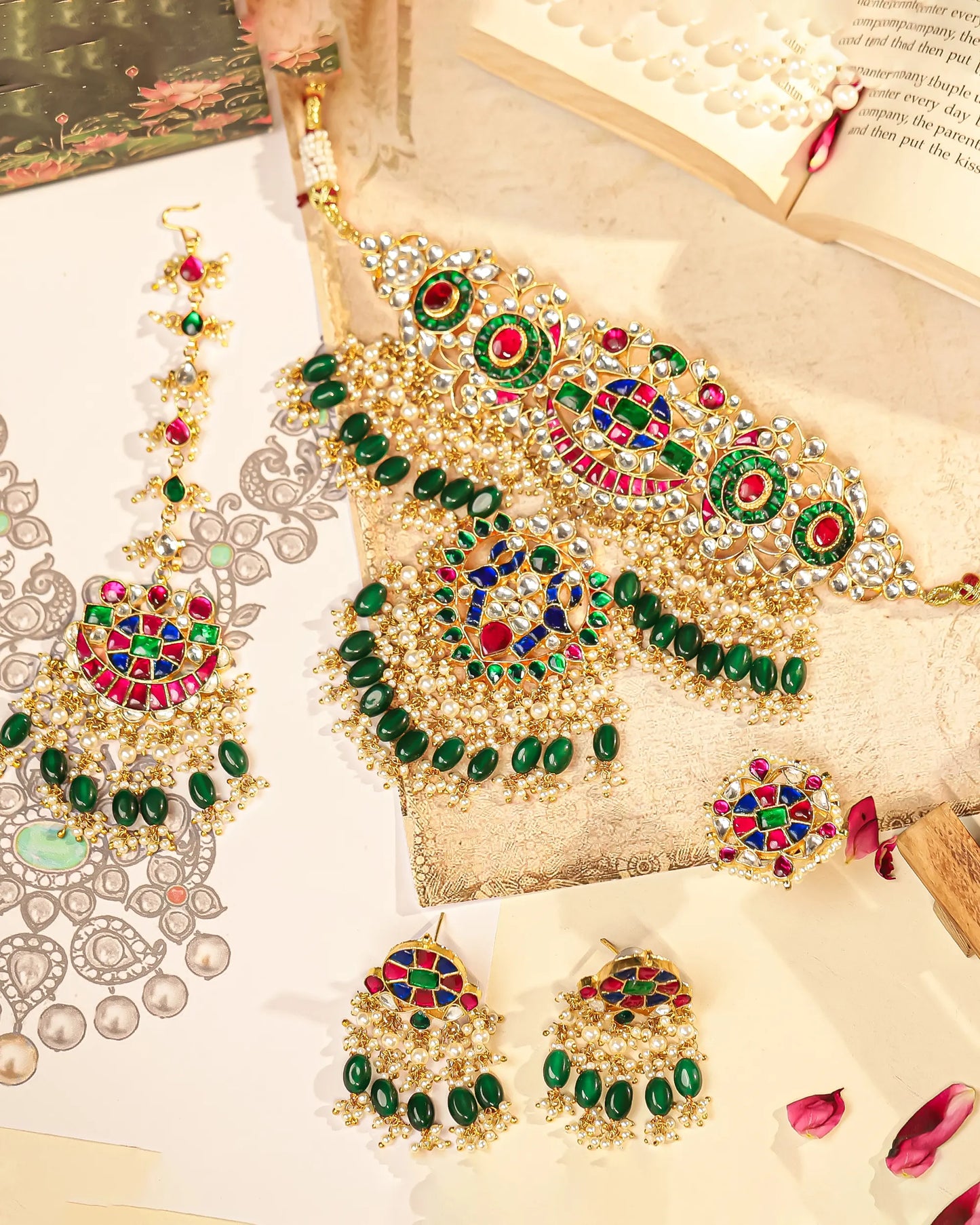 Ethnic Multicolor Kundan Choker Set – Bridal with Maang Tikka Jewelry