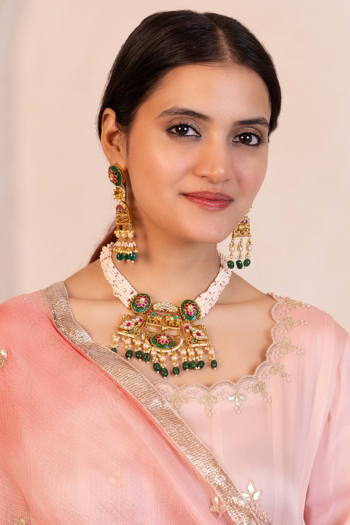 Multicolor Indian Bridal Choker Necklace Set, Festive Statement jewelry