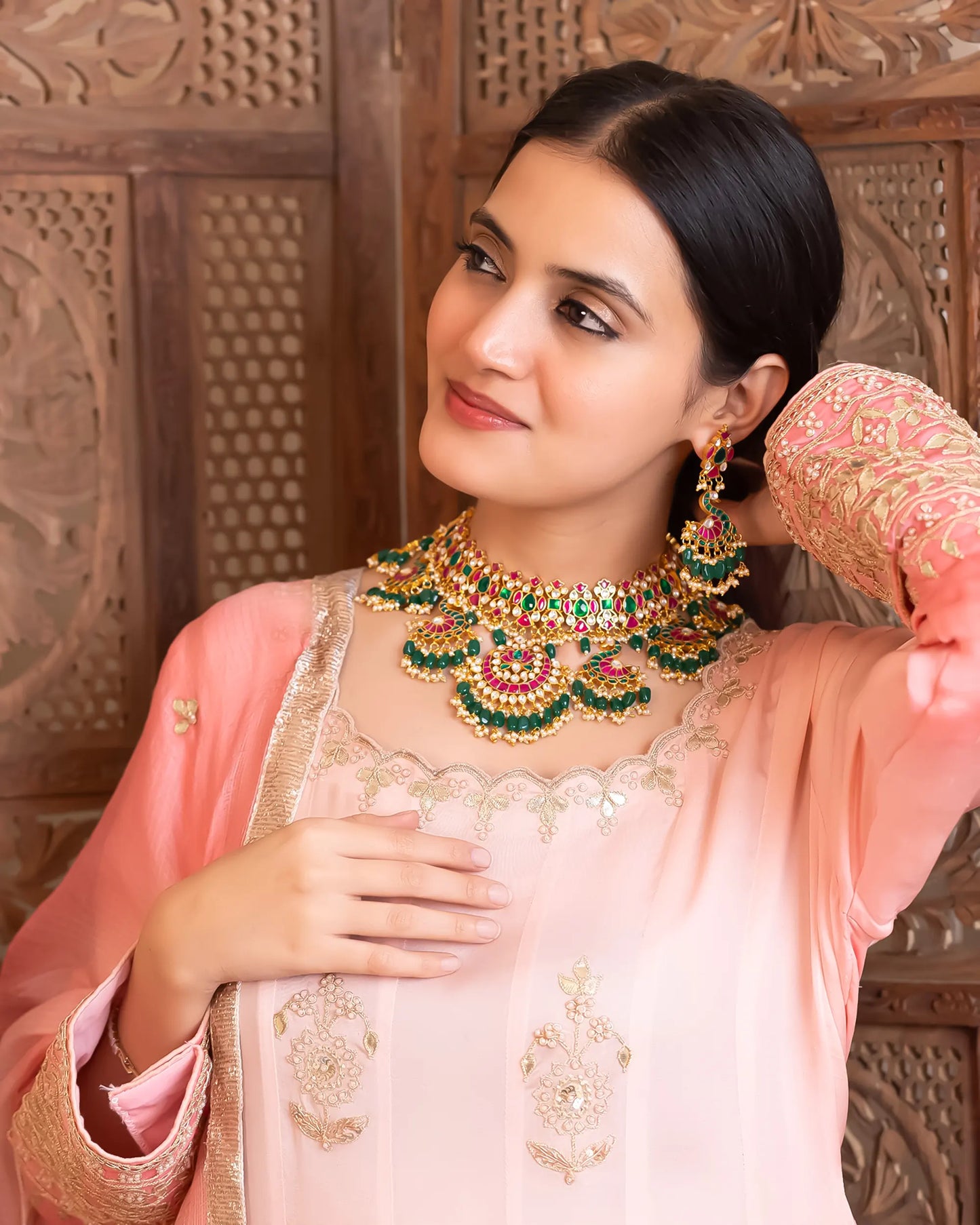 Handmade Peacock Kundan Bridal Choker Necklace Set, Traditional Indian Jewelry