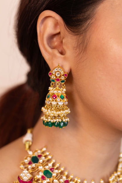 Bridal Kundan Choker Set, Multicolor Necklace With Earrings & Maang Tikka
