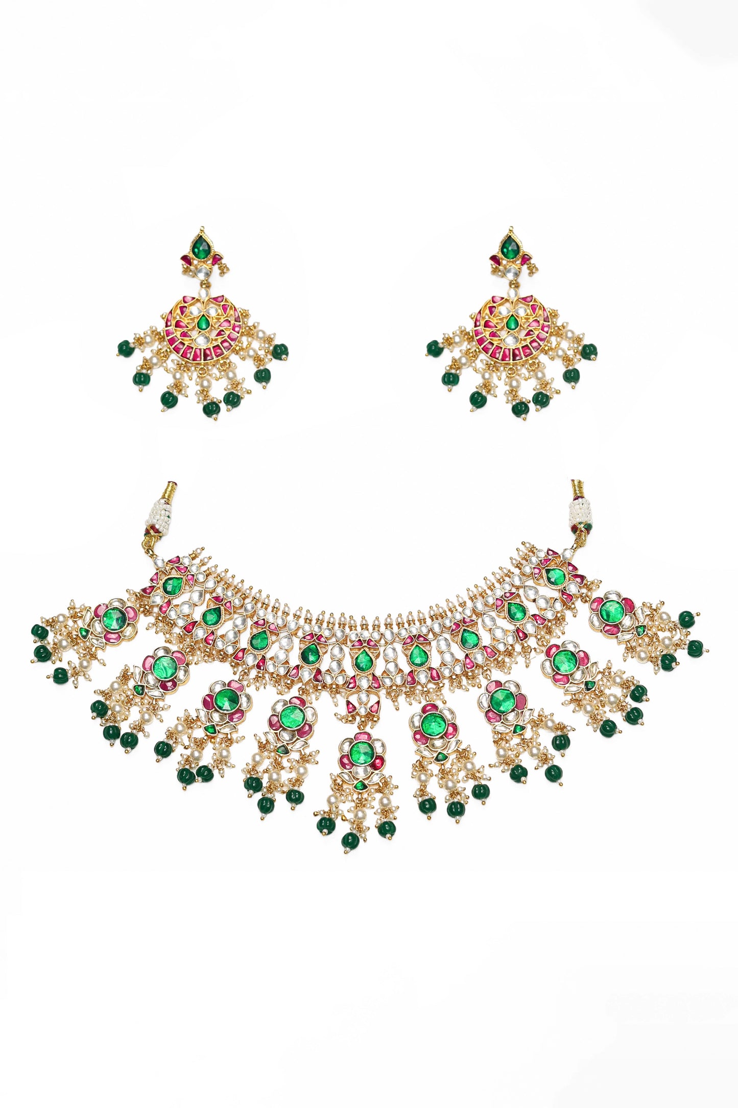 Kundan Choker Set, Green Bead Bridal Jewelry, Handicrafts Fashion Jewelry