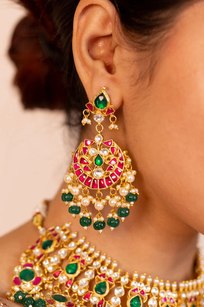 Kundan Choker Necklace Set Indian Bridal Jewelry with Green Beads