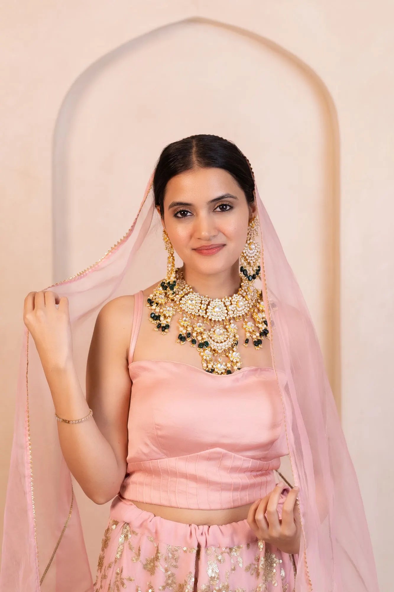 Kundan Polki Bridal Necklace Set – Gold-Plated Indian Wedding Jewelry
